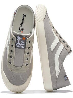 PROJECT MOTION SUNDAYS Women's Grey White Cup Sole Sneaker Mules Memory Foam